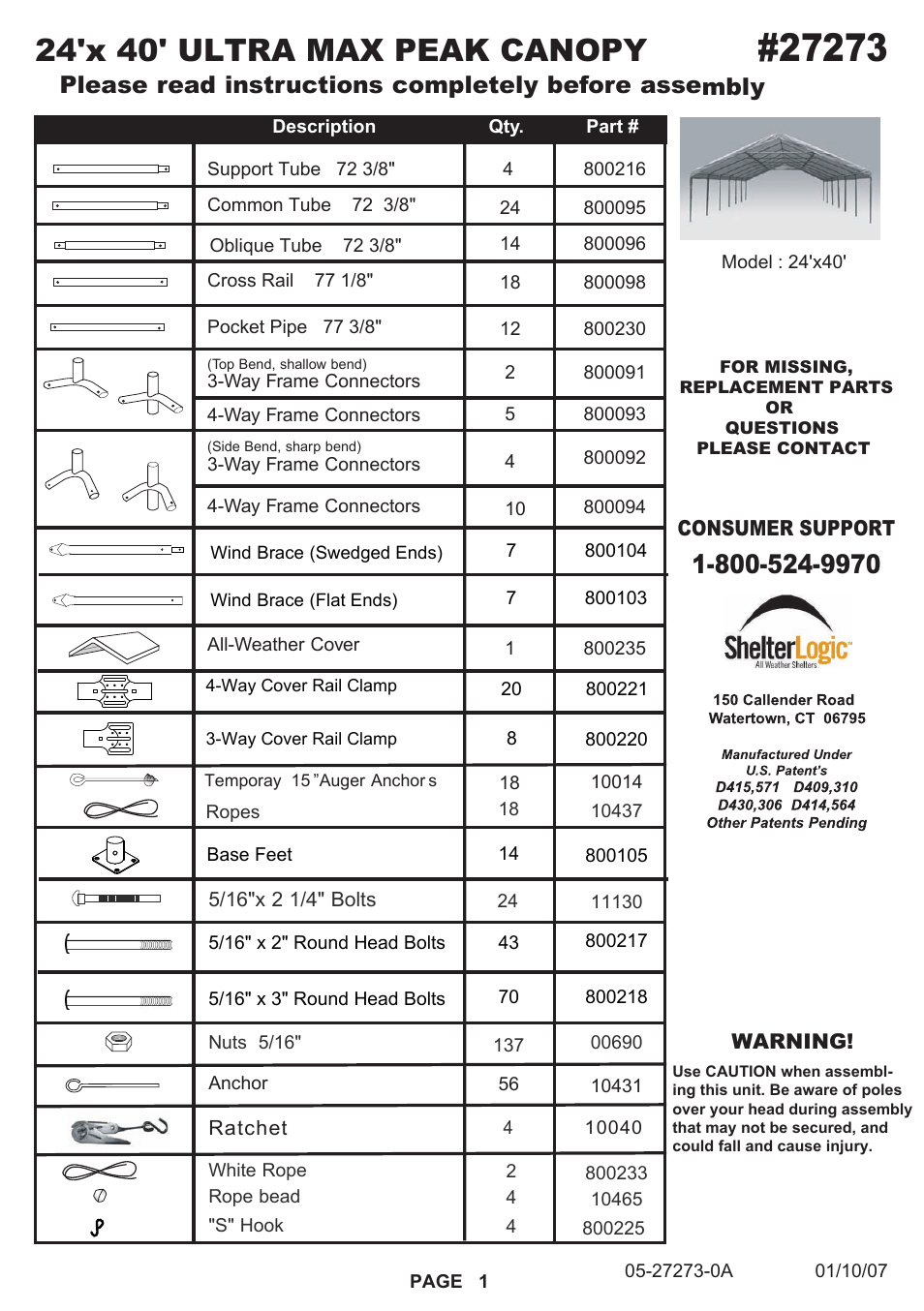 ShelterLogic 27273 24 x 40 UltraMax Peak Canopy User Manual | 5 pages