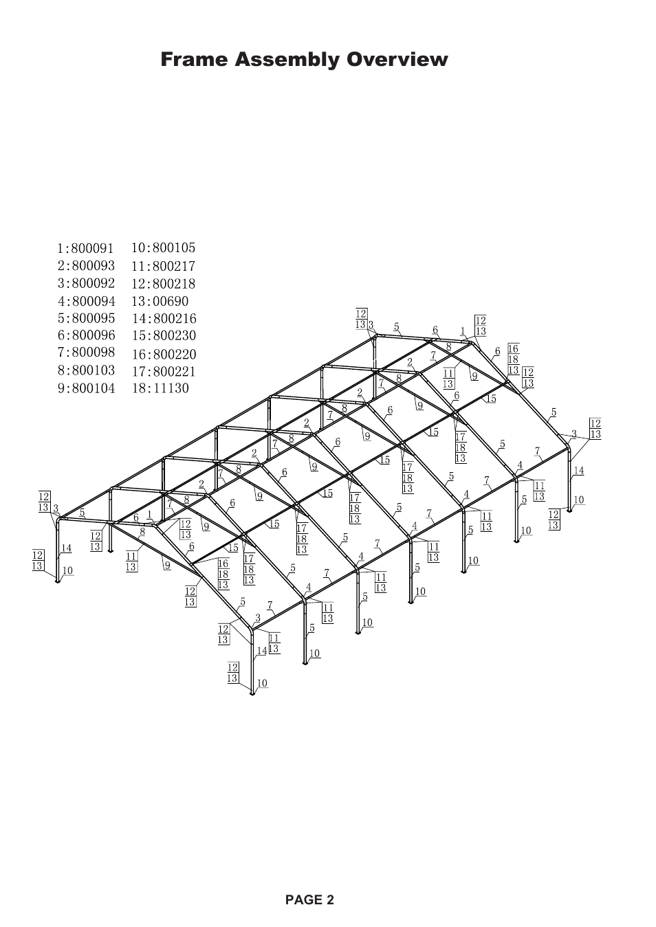 Frame assembly overview | ShelterLogic 27273 24 x 40 UltraMax Peak Canopy User Manual | Page 2 / 5