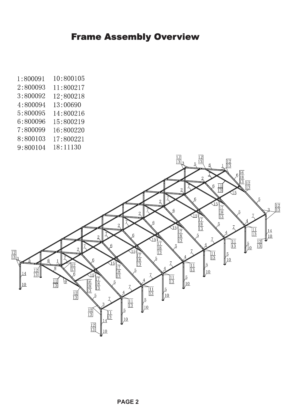 Frame assembly overview | ShelterLogic 27274 24 x 50 UltraMax Peak Canopy User Manual | Page 2 / 5
