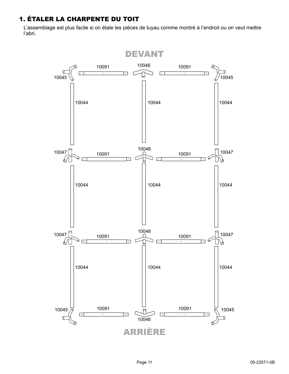 Devant arrière, Étaler la charpente du toit | ShelterLogic 23571 10 x 20 Super Max Canopy User Manual | Page 11 / 21