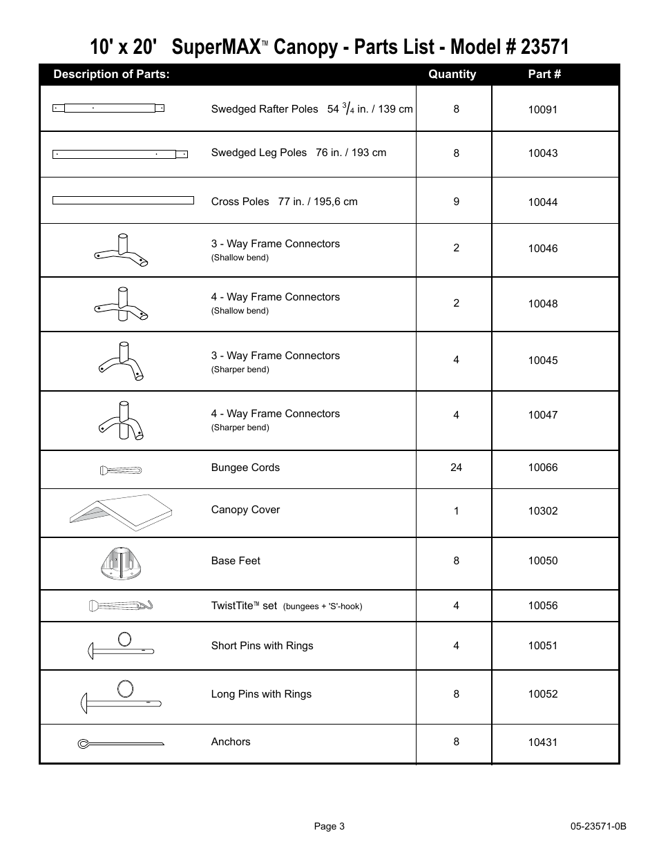 10' x 20' supermax | ShelterLogic 23571 10 x 20 Super Max Canopy User Manual | Page 3 / 21