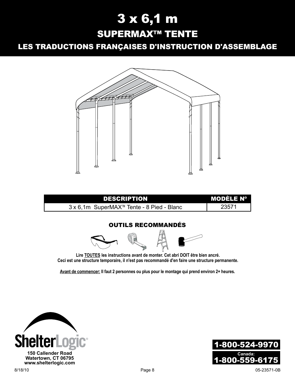 3 x 6,1 m, Supermax™ tente | ShelterLogic 23571 10 x 20 Super Max Canopy User Manual | Page 8 / 21