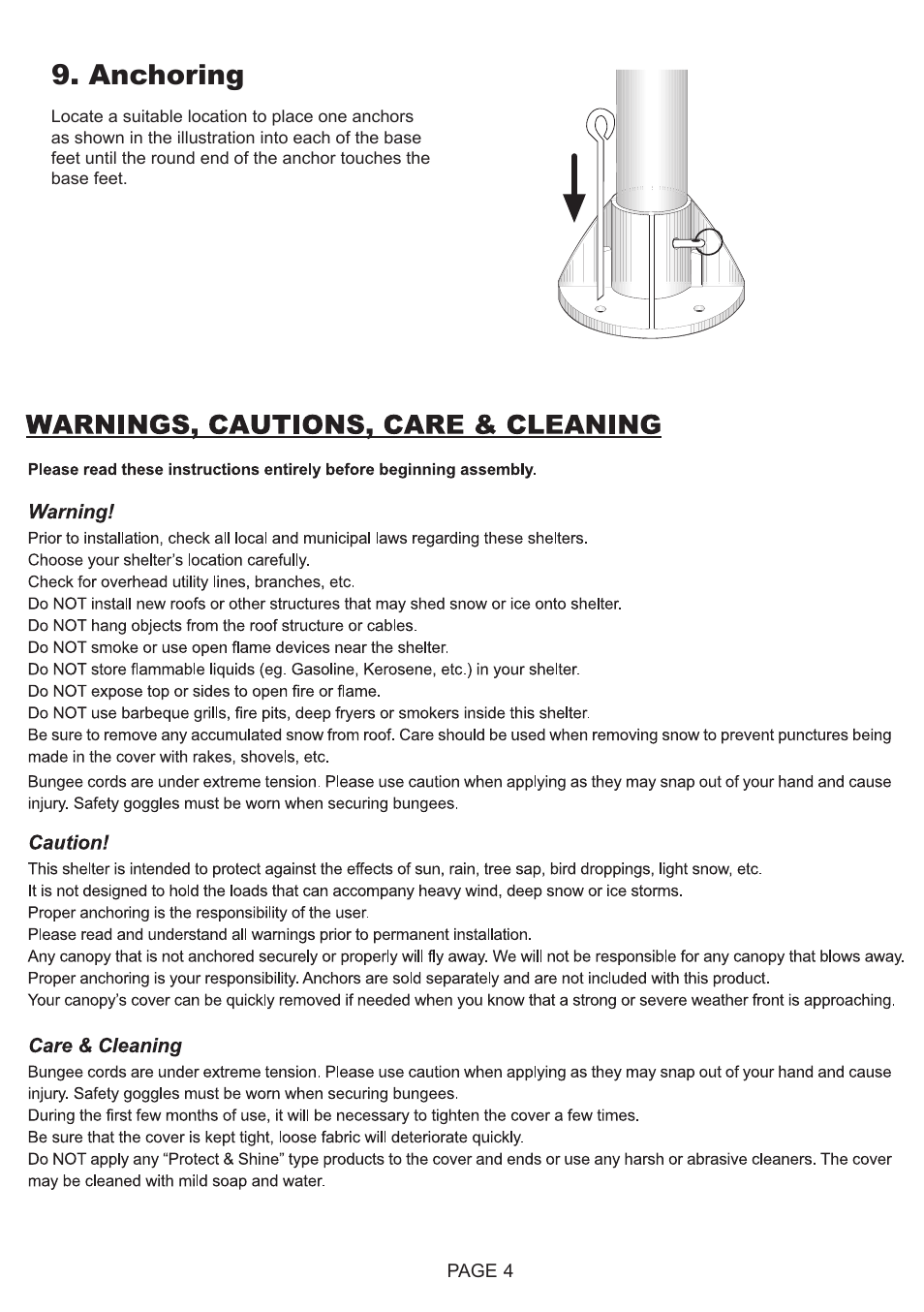 Anchoring | ShelterLogic 26764 18 x 40 Super Max Canopy User Manual | Page 4 / 4