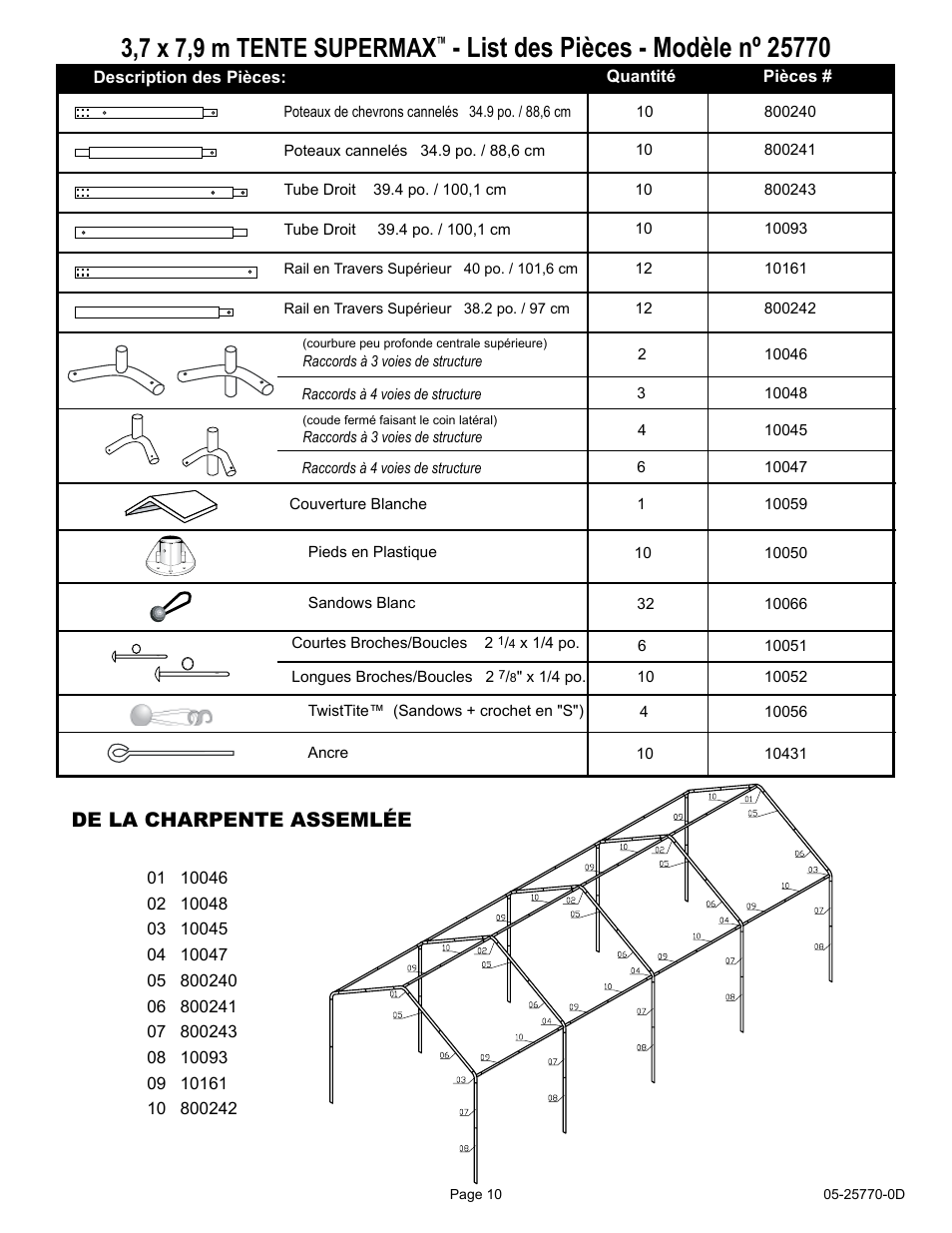 3,7 x 7,9 m tente supermax, De la charpente assemlée | ShelterLogic 29770 12 x 26 Super Max Canopy User Manual | Page 10 / 21