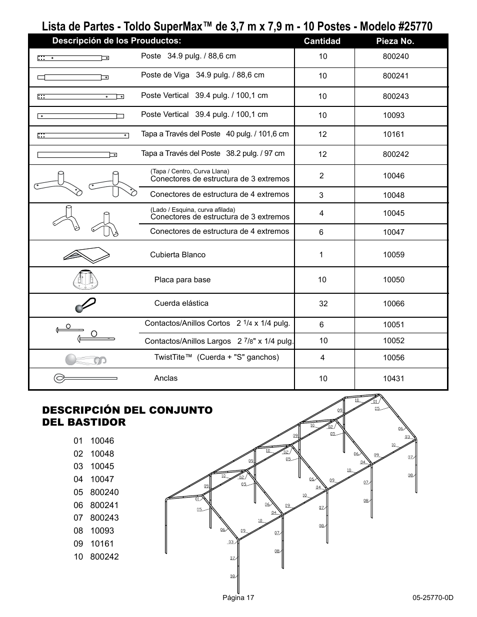 Descripción del conjunto del bastidor | ShelterLogic 29770 12 x 26 Super Max Canopy User Manual | Page 17 / 21