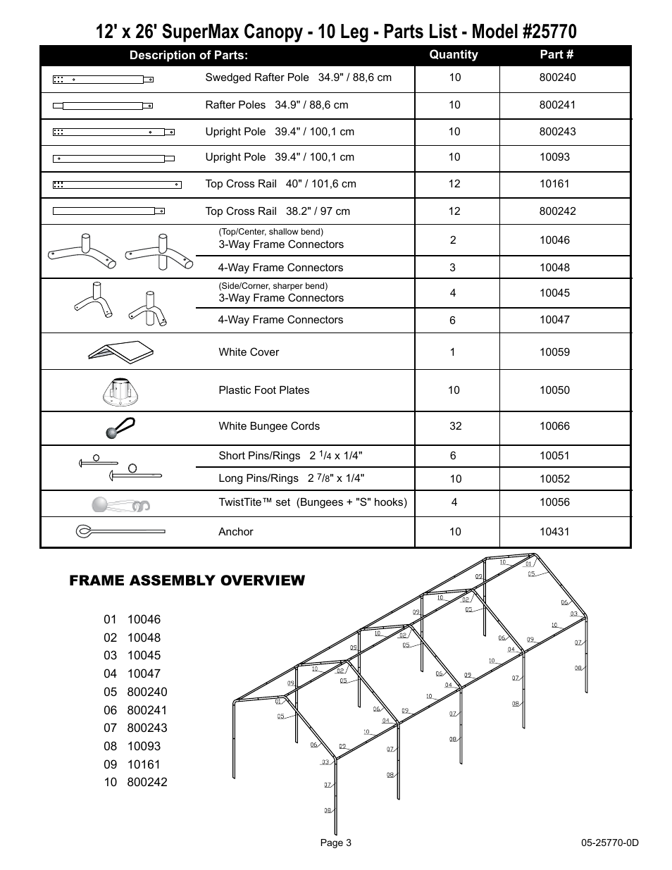 Frame assembly overview | ShelterLogic 29770 12 x 26 Super Max Canopy User Manual | Page 3 / 21