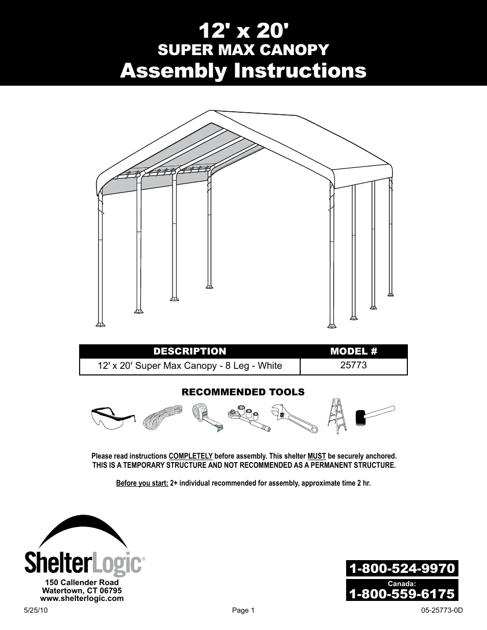 ShelterLogic 25773 12 x 20 Super Max Canopy User Manual | 18 pages