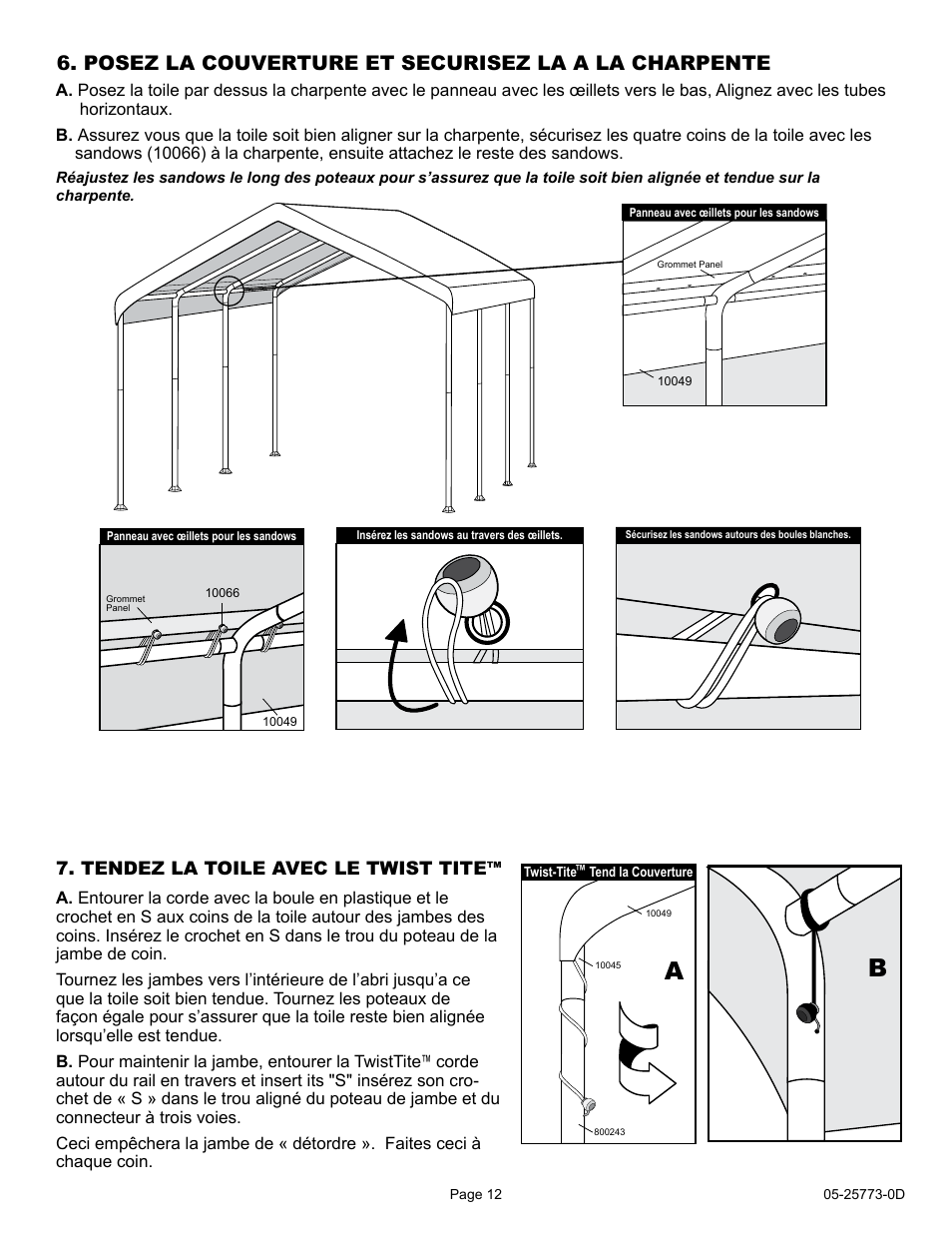 Posez la couverture et securisez la a la charpente | ShelterLogic 25773 12 x 20 Super Max Canopy User Manual | Page 12 / 18