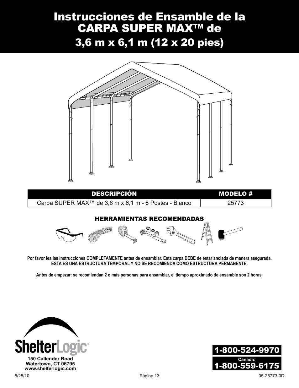 ShelterLogic 25773 12 x 20 Super Max Canopy User Manual | Page 13 / 18