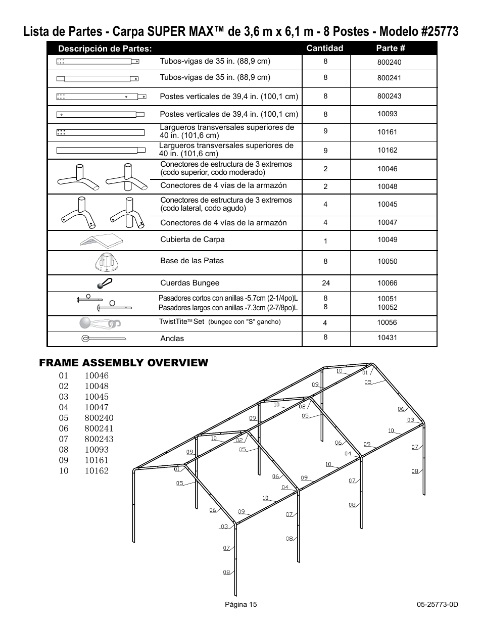 Frame assembly overview | ShelterLogic 25773 12 x 20 Super Max Canopy User Manual | Page 15 / 18