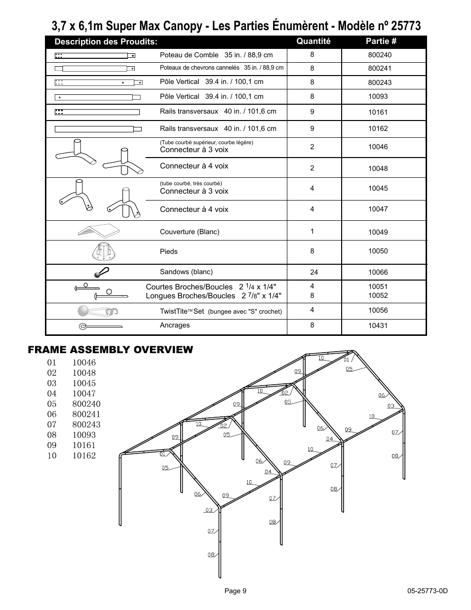 Frame assembly overview | ShelterLogic 25773 12 x 20 Super Max Canopy User Manual | Page 9 / 18
