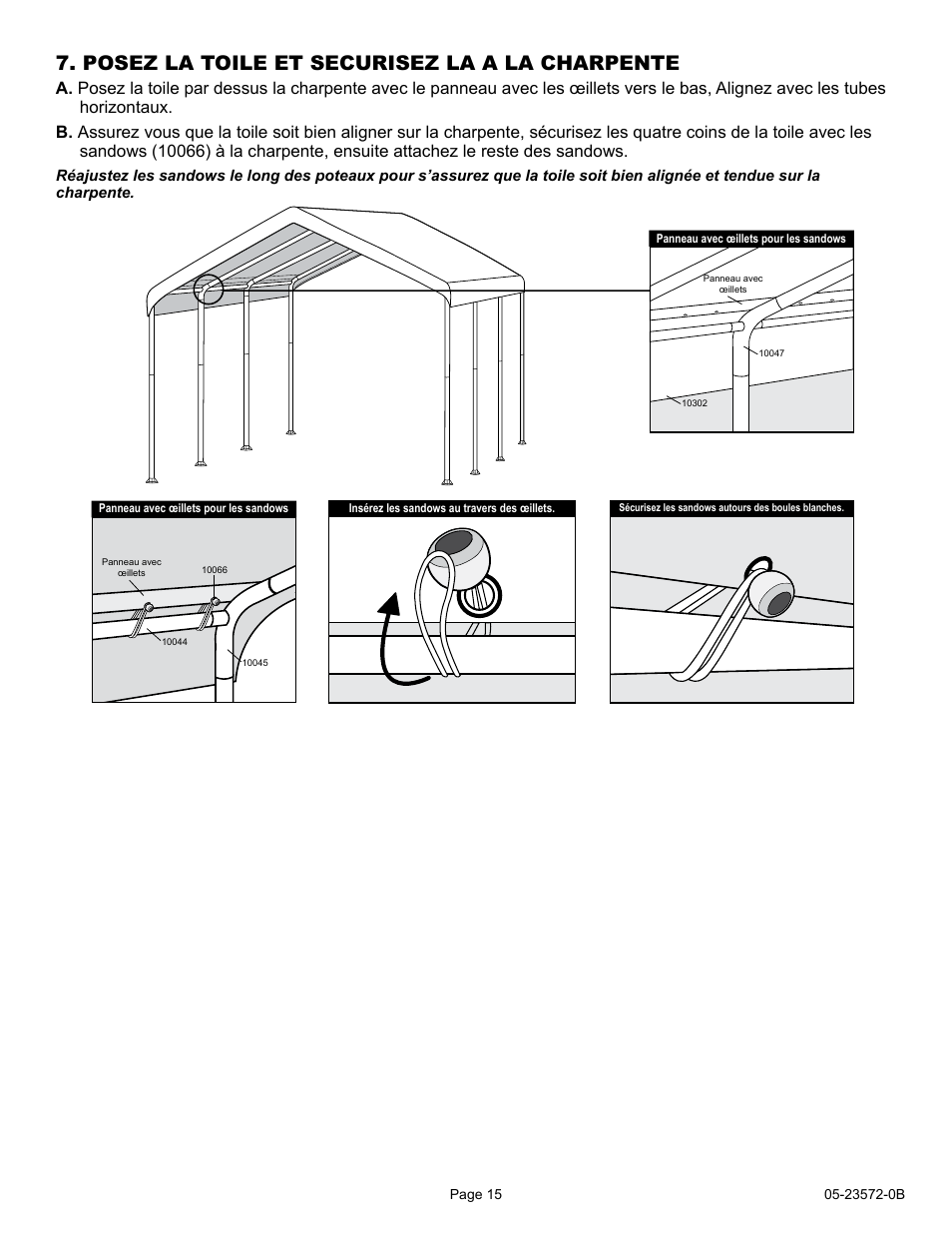 Posez la toile et securisez la a la charpente | ShelterLogic 23572 10 x 20 Super Max Canopy 2-in-1 Pack - Enclosure Kit User Manual | Page 15 / 24
