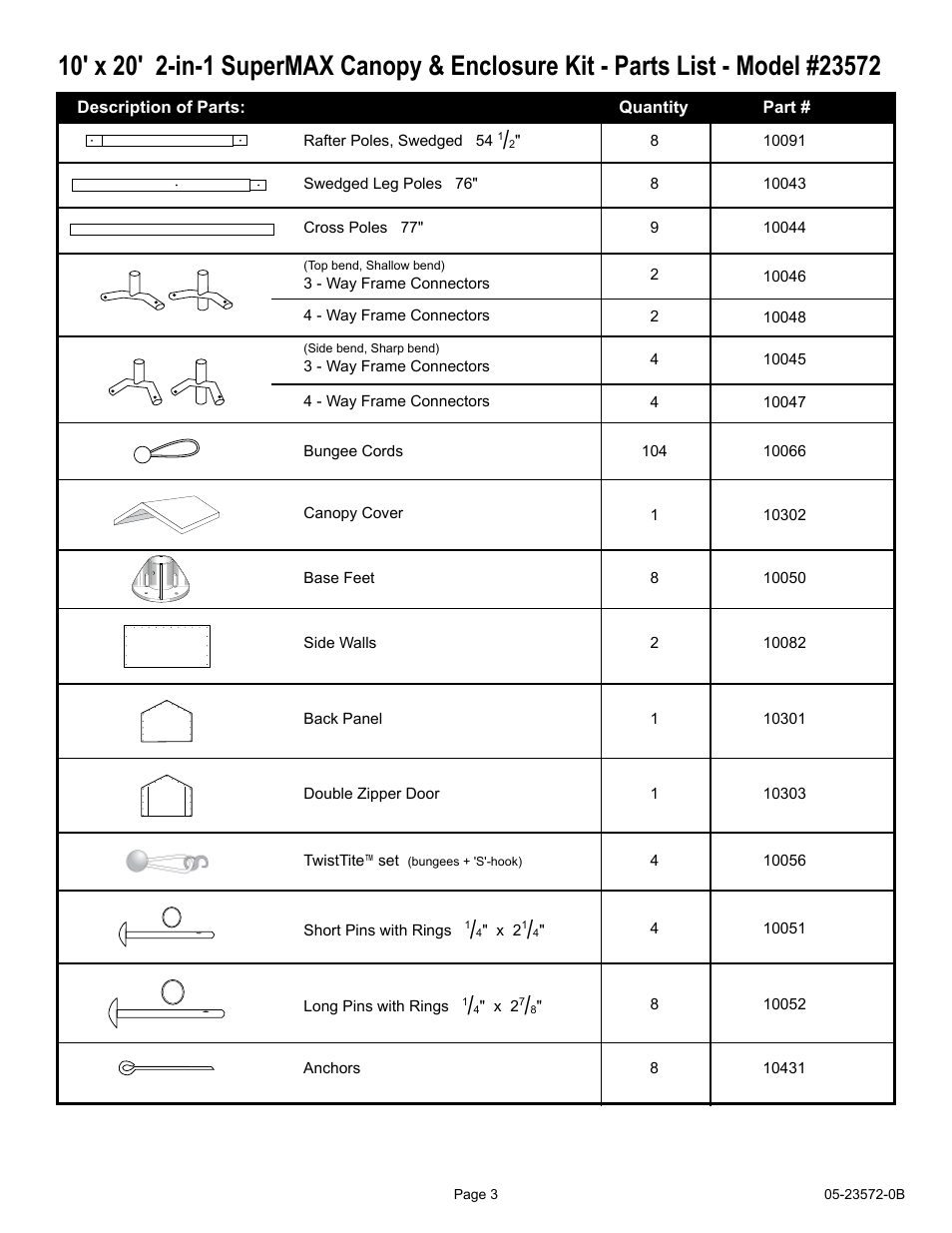 ShelterLogic 23572 10 x 20 Super Max Canopy 2-in-1 Pack - Enclosure Kit User Manual | Page 3 / 24
