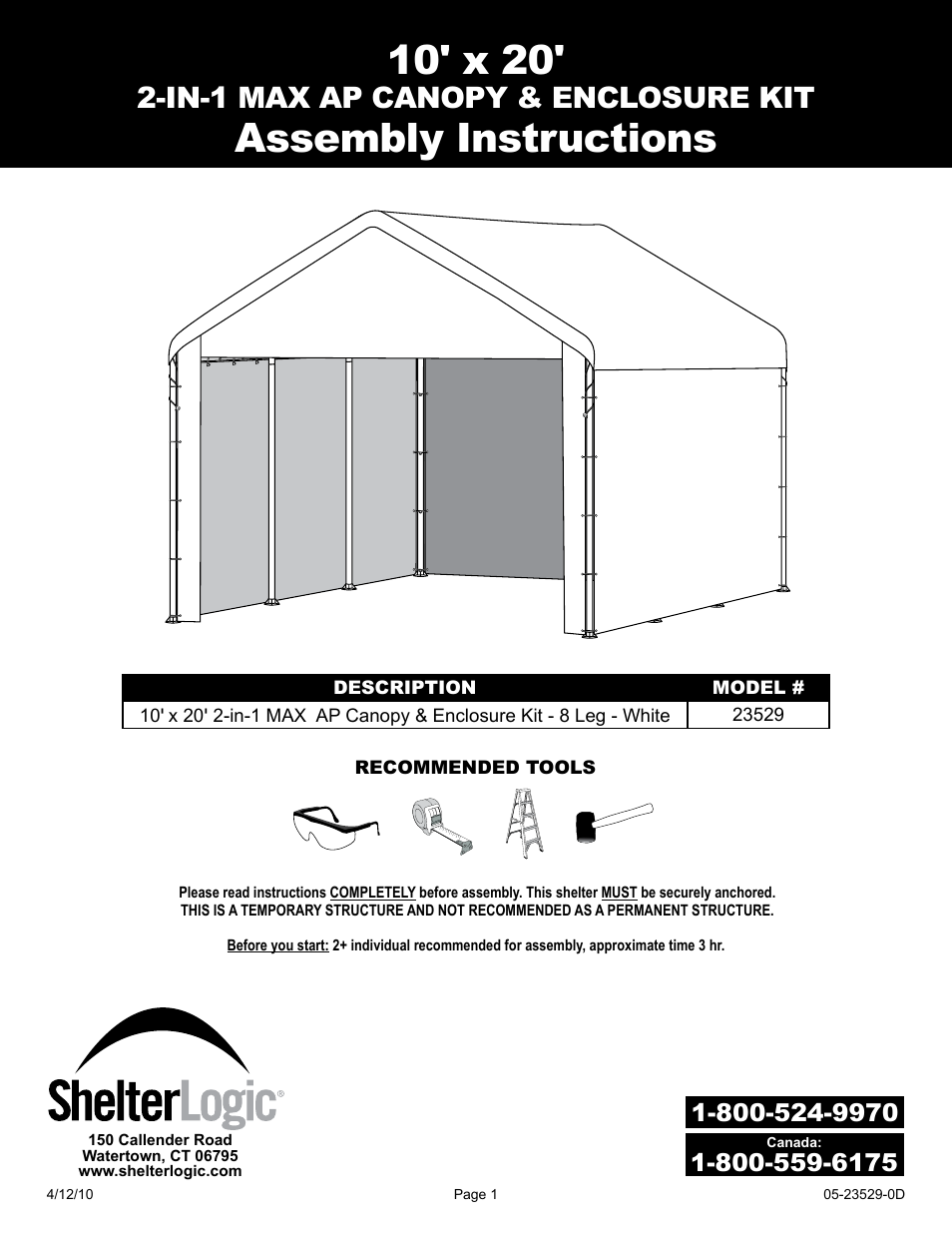 ShelterLogic 23529 10 x 20 Max AP Canopy 2-in-1 Pack - Enclosure Kit User Manual | 6 pages