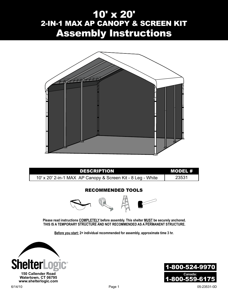 ShelterLogic 23531 10 x 20 Max AP Canopy 2-in-1 Pack - Screen Kit User Manual | 7 pages