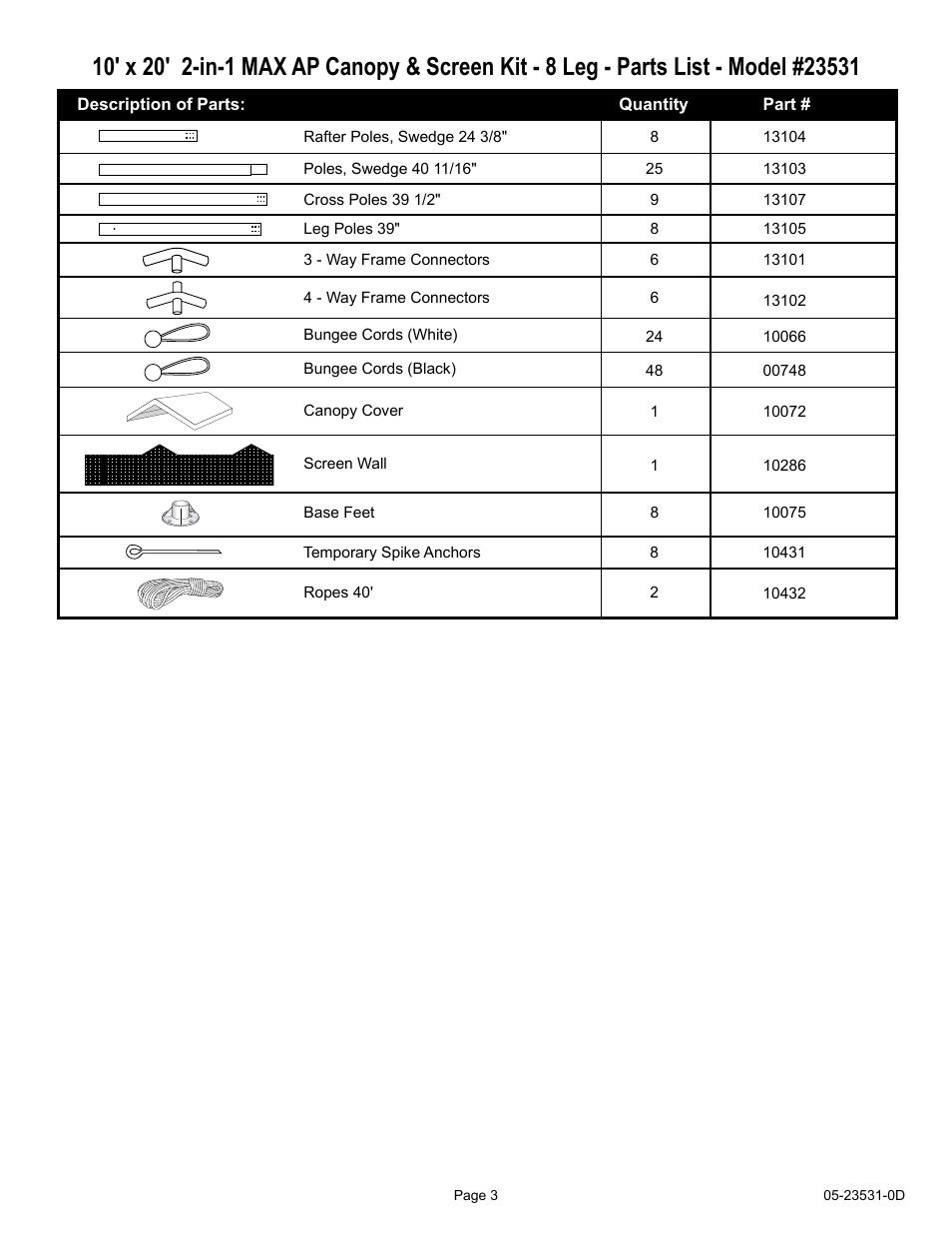 ShelterLogic 23531 10 x 20 Max AP Canopy 2-in-1 Pack - Screen Kit User Manual | Page 3 / 7