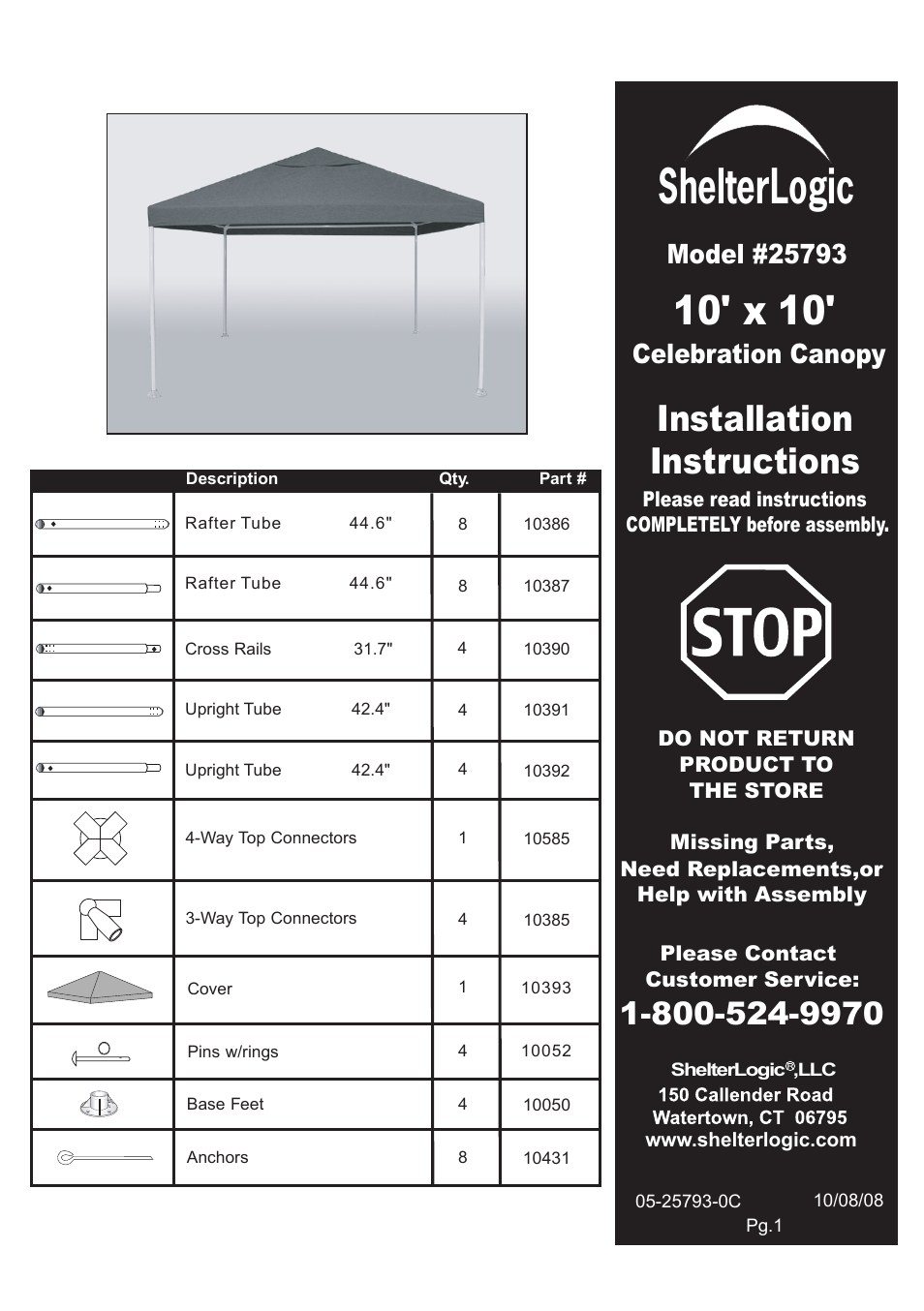 ShelterLogic 25793 10 x 10 Celebration Canopy User Manual | 4 pages