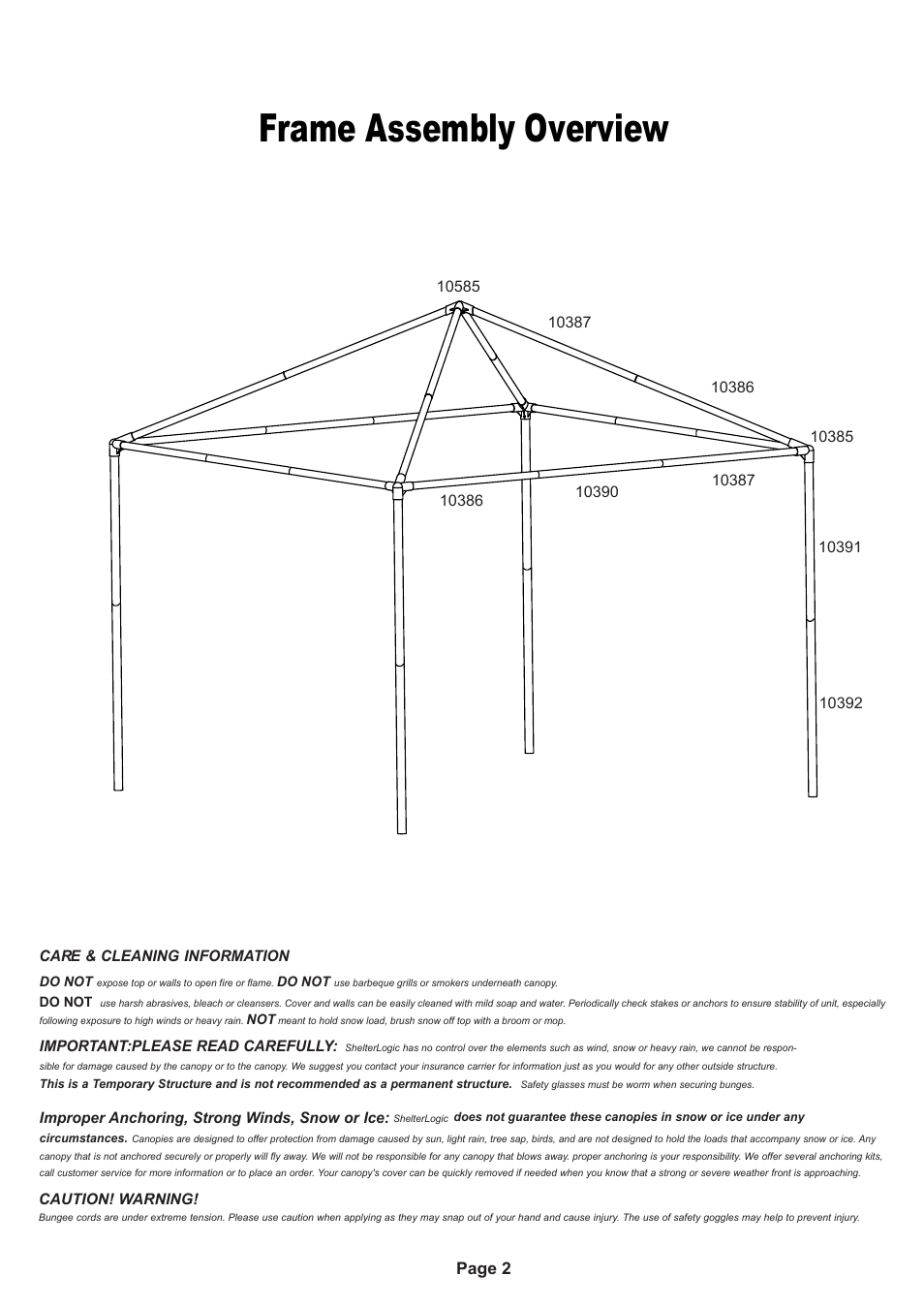 Frame assembly overview | ShelterLogic 25793 10 x 10 Celebration Canopy User Manual | Page 2 / 4