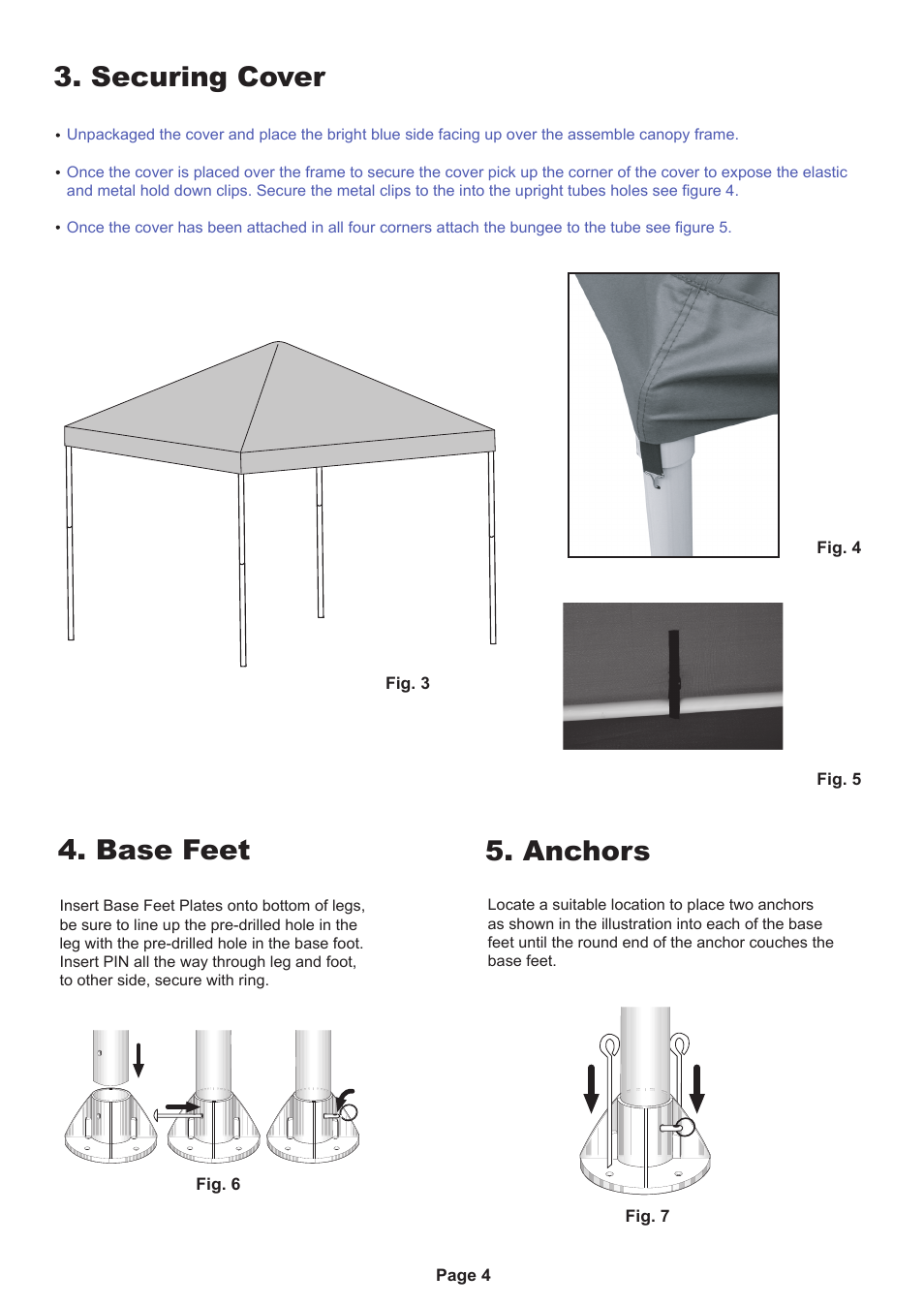 Securing cover, Base feet 5. anchors | ShelterLogic 25793 10 x 10 Celebration Canopy User Manual | Page 4 / 4
