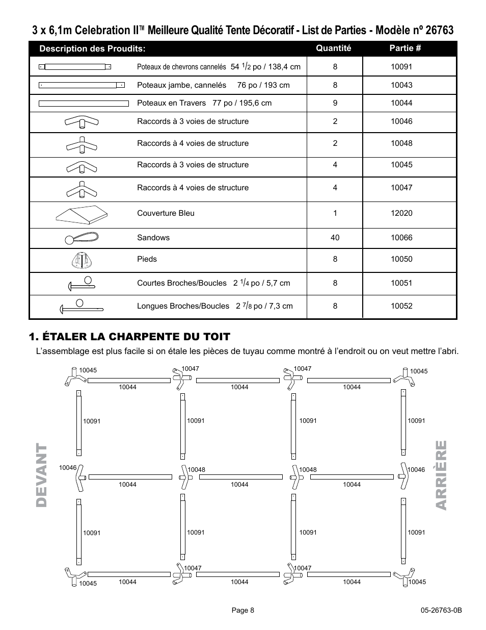De v ant arrière, Étaler la charpente du toit | ShelterLogic 26763 10 x 20 Celebration II Canopy - 2 Frame User Manual | Page 8 / 15