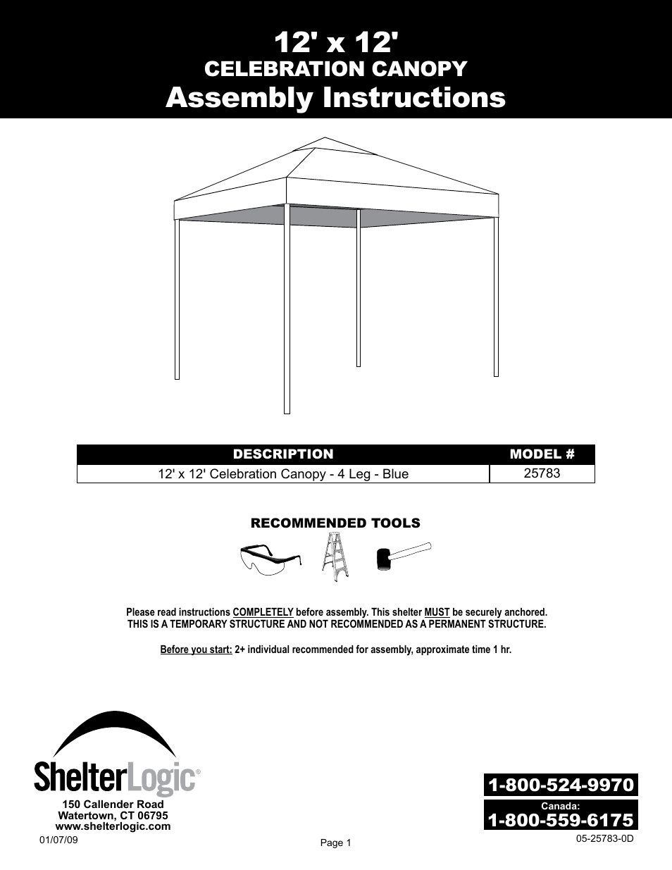 ShelterLogic 25783 12 x 12 Celebration Canopy User Manual | 5 pages