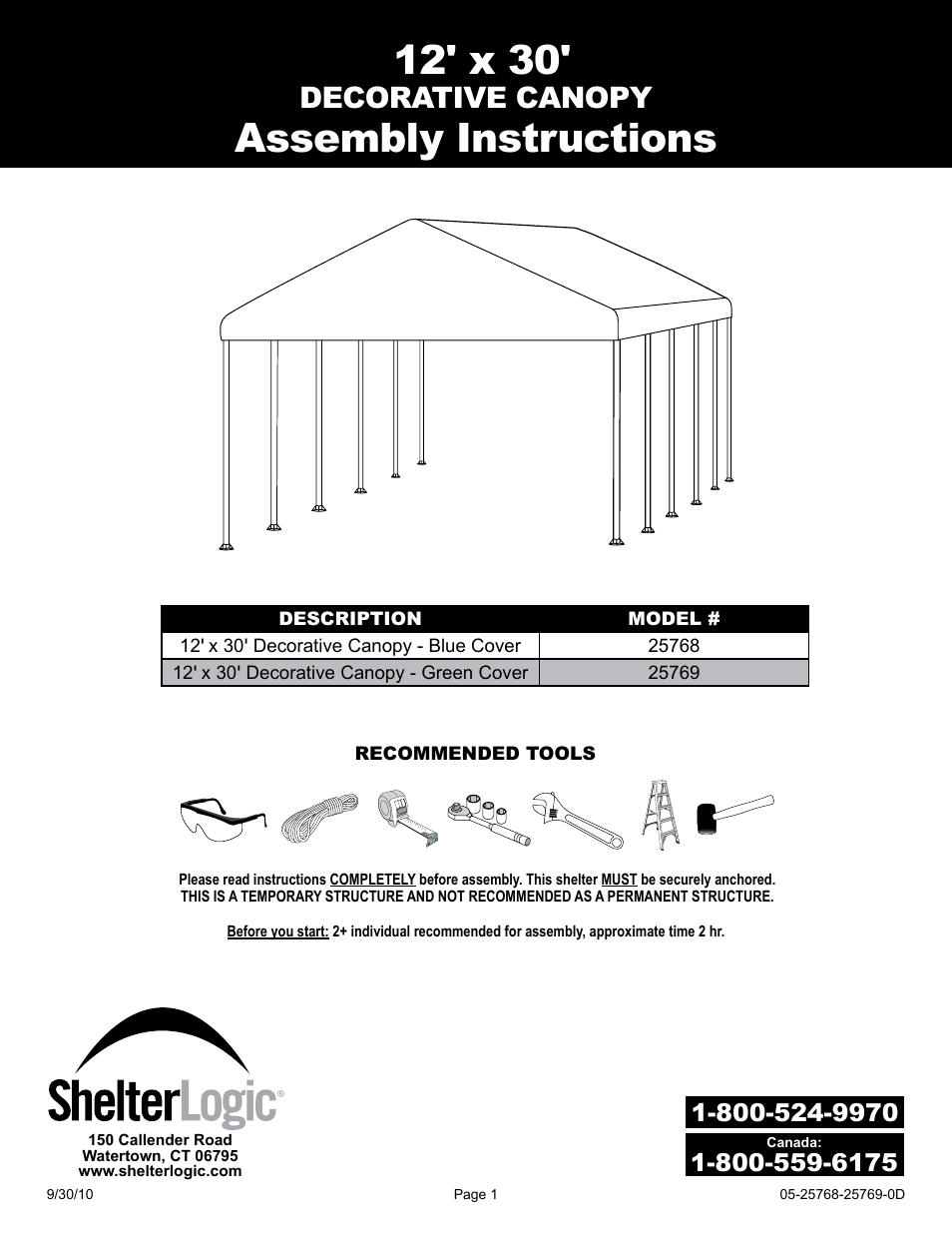 ShelterLogic 25768 12 x 30 Celebration II Canopy User Manual | 18 pages