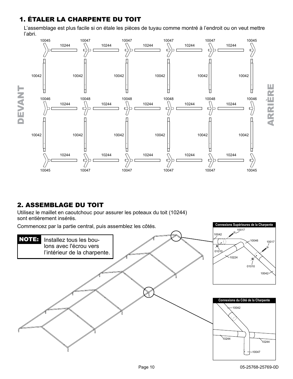 Dev ant arri è re, Assemblage du toit, Étaler la charpente du toit | ShelterLogic 25768 12 x 30 Celebration II Canopy User Manual | Page 10 / 18
