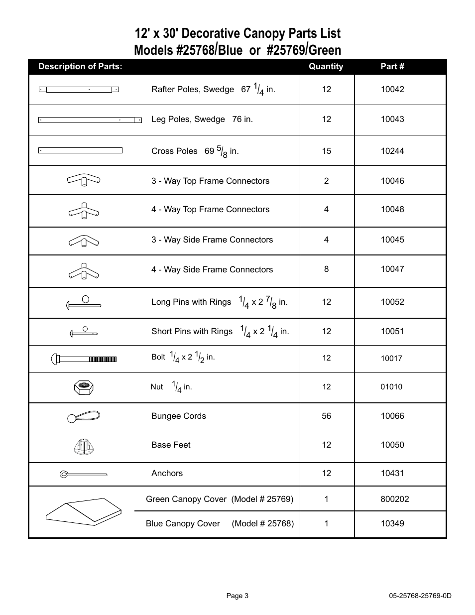 Green | ShelterLogic 25768 12 x 30 Celebration II Canopy User Manual | Page 3 / 18