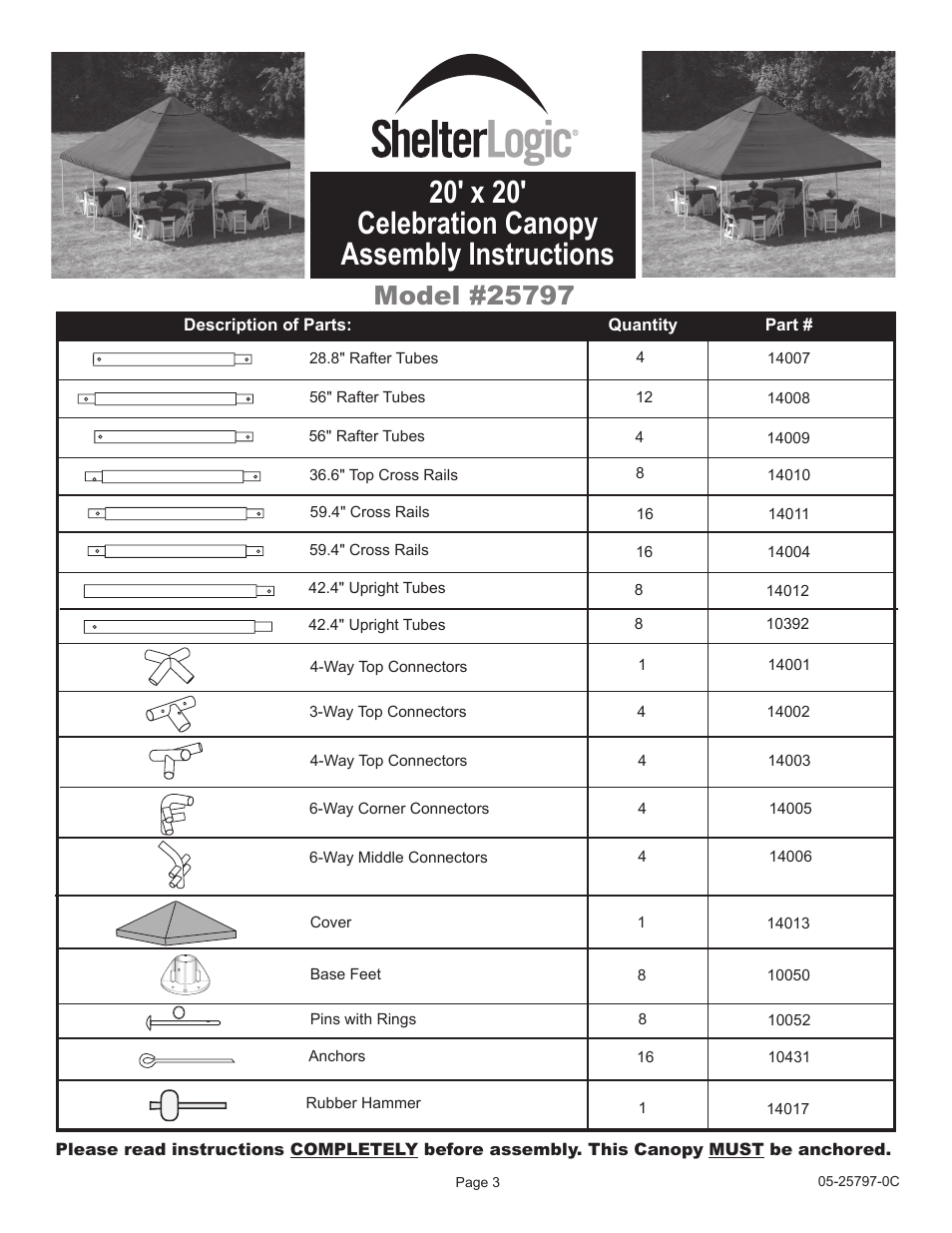 20' x 20' celebration canopy assembly instructions | ShelterLogic 25797 20 x 20 Celebration Canopy User Manual | Page 3 / 8