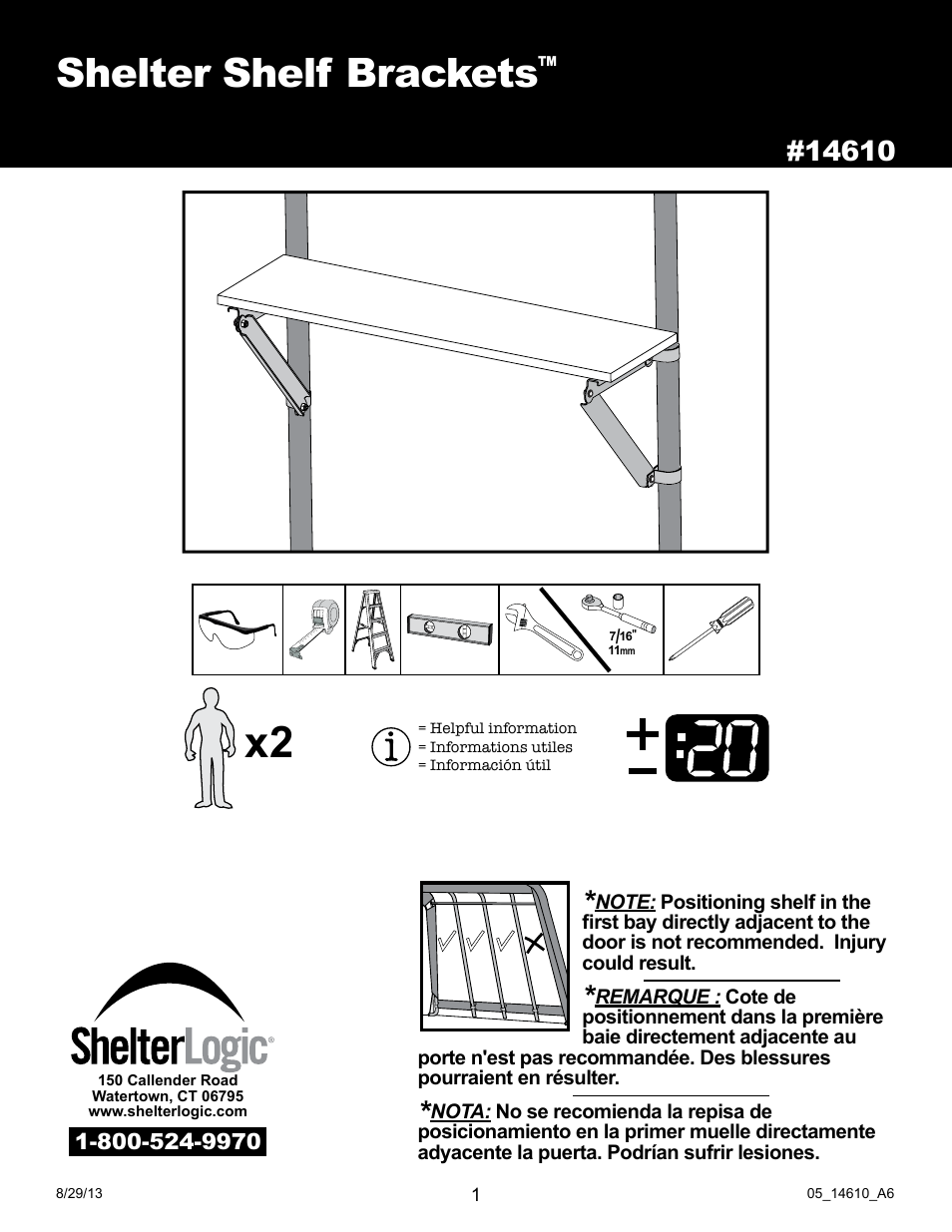 ShelterLogic 14610 Shelter Shelf Brackets User Manual | 6 pages