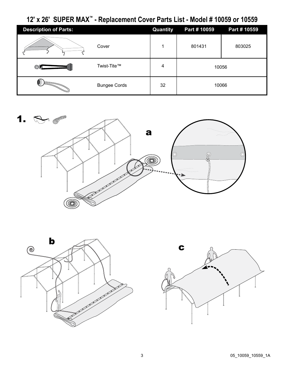 A b c, 12' x 26' super max | ShelterLogic 10559 Super Max Canopy Replacement Cover User Manual | Page 3 / 4