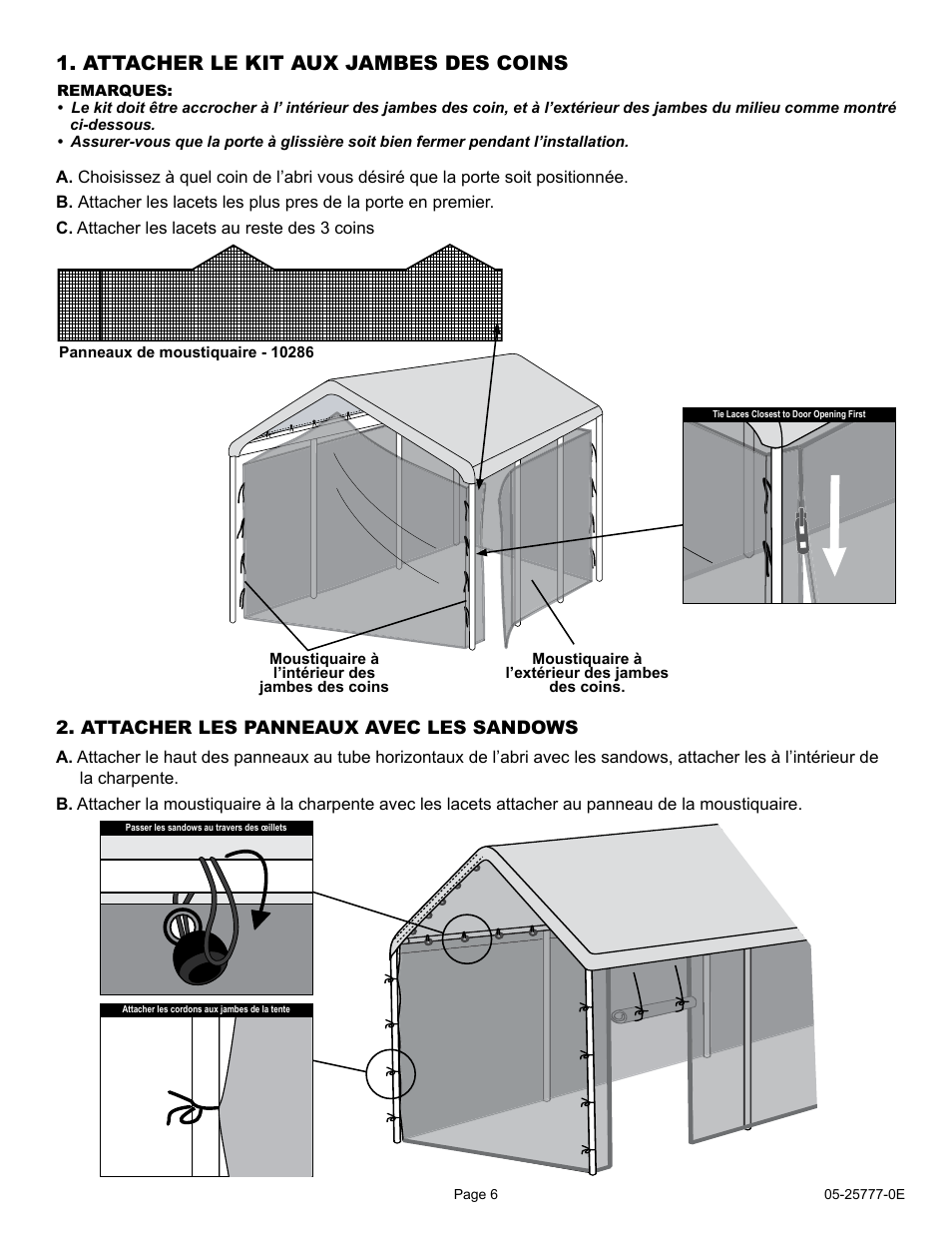 Attacher le kit aux jambes des coins | ShelterLogic 25777 Canopy Screen Kit 10 x 20 User Manual | Page 6 / 9