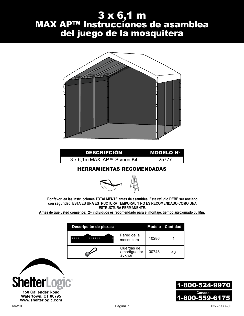 3 x 6,1 m | ShelterLogic 25777 Canopy Screen Kit 10 x 20 User Manual | Page 7 / 9