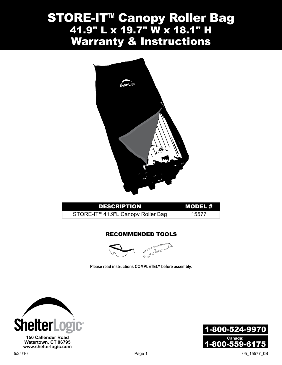 ShelterLogic 15577 STORE-IT Canopy Rolling Storage Bag User Manual | 2 pages