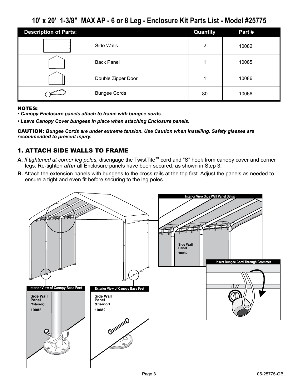 Attach side walls to frame | ShelterLogic 25775 10 x 20 MAX AP ENCLOSURE KIT User Manual | Page 3 / 12