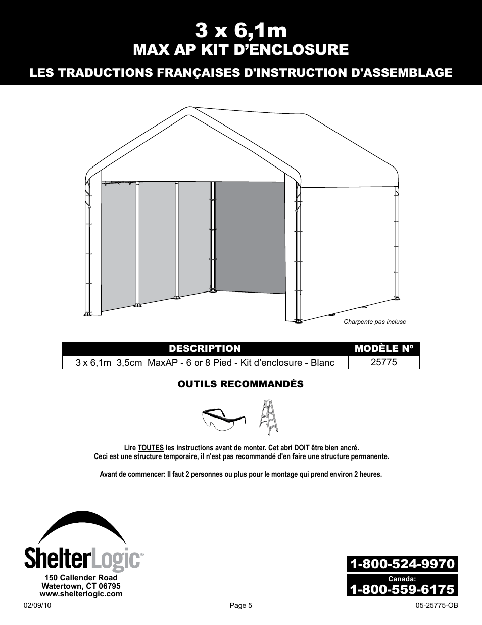 3 x 6,1m, Max ap kit d’enclosure | ShelterLogic 25775 10 x 20 MAX AP ENCLOSURE KIT User Manual | Page 5 / 12