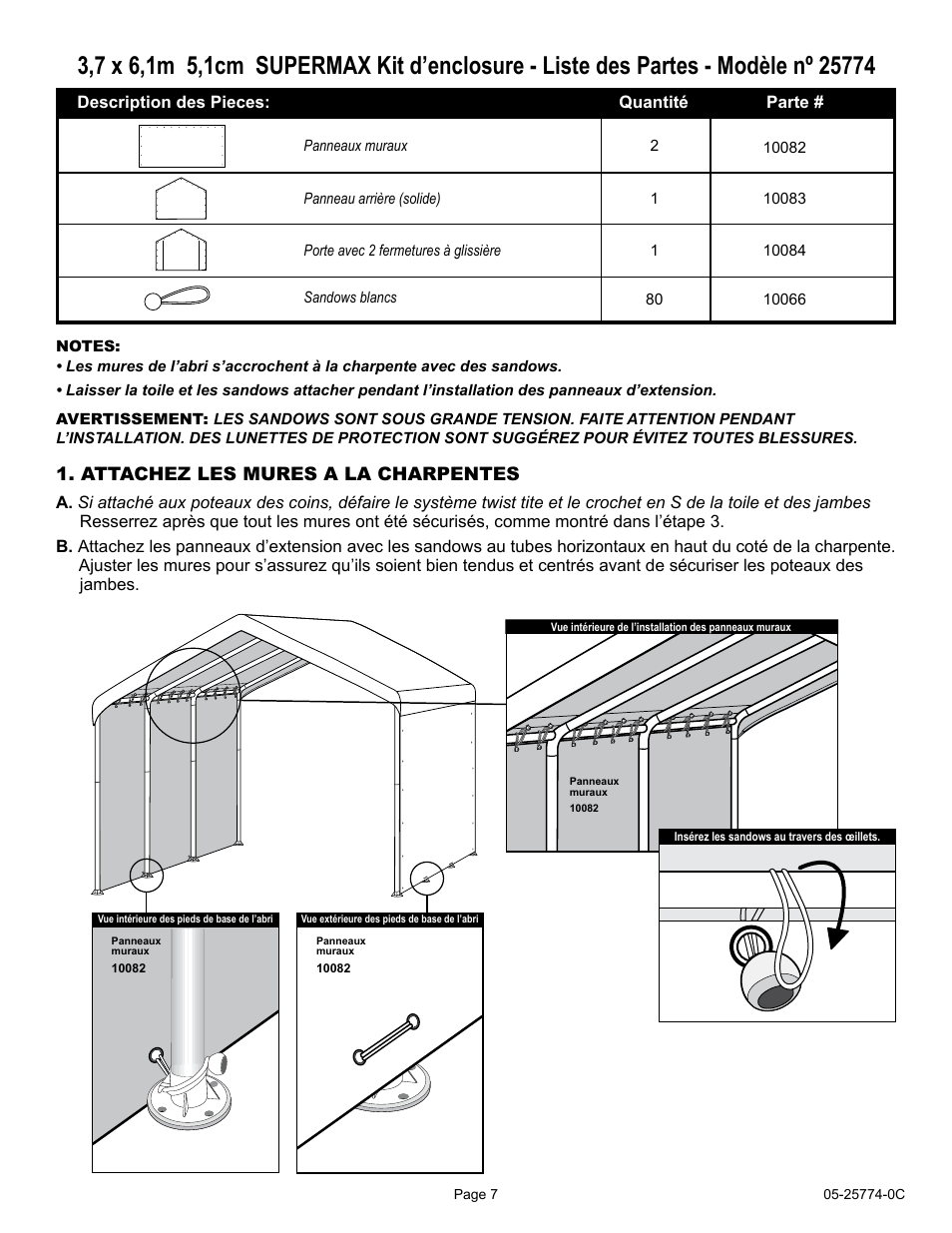 Attachez les mures a la charpentes | ShelterLogic 25774 12 x 20 2 SuperMax Enclosure Kit User Manual | Page 7 / 12