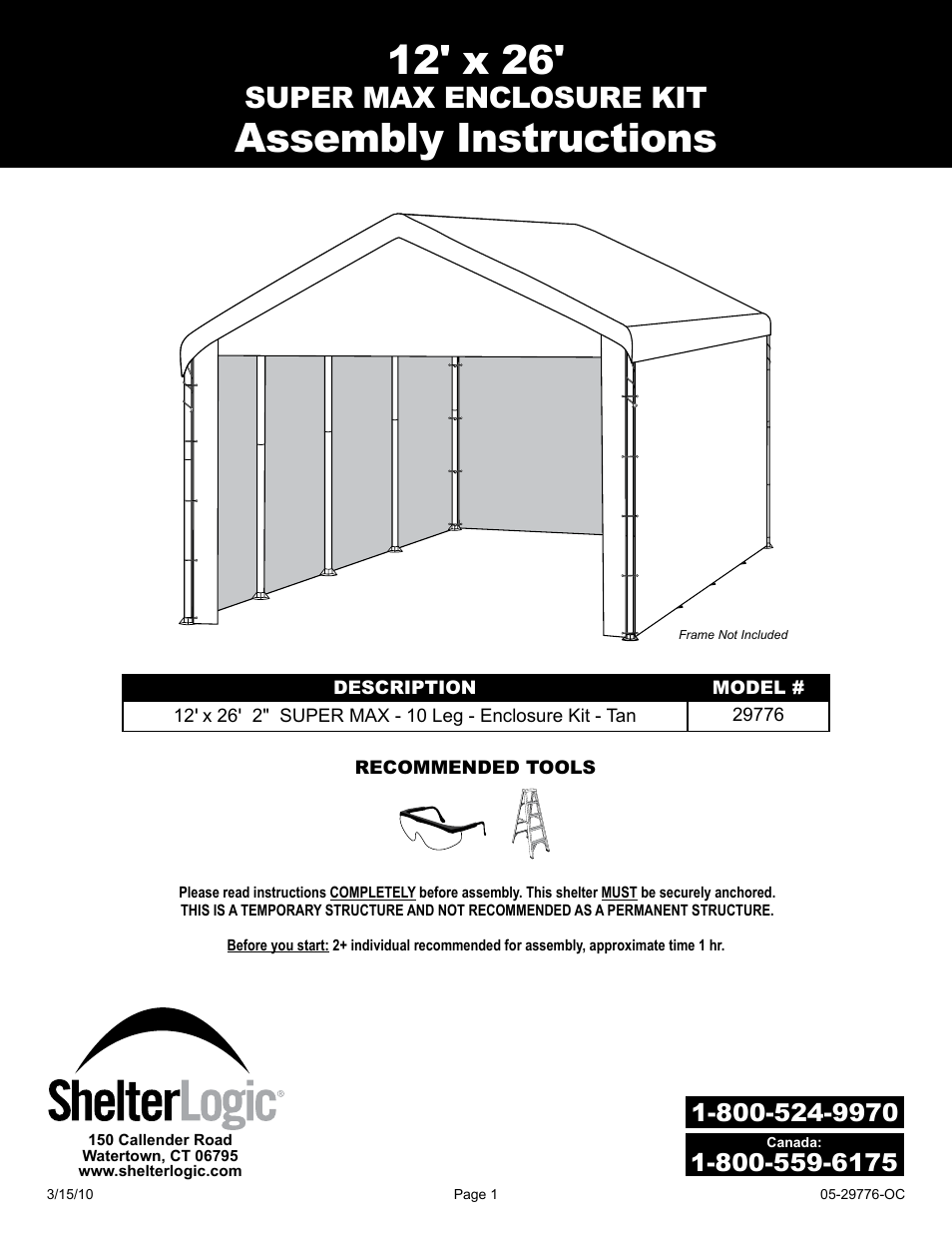 ShelterLogic 25776 12 x 26 2 SUPER MAX Enclosure Kit User Manual | 12 pages