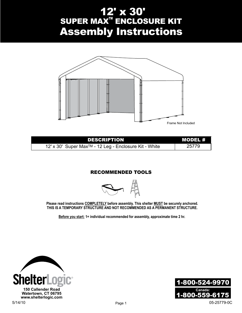 ShelterLogic 25779 12 x 30 Super Max Enclosure Kit User Manual | 12 pages