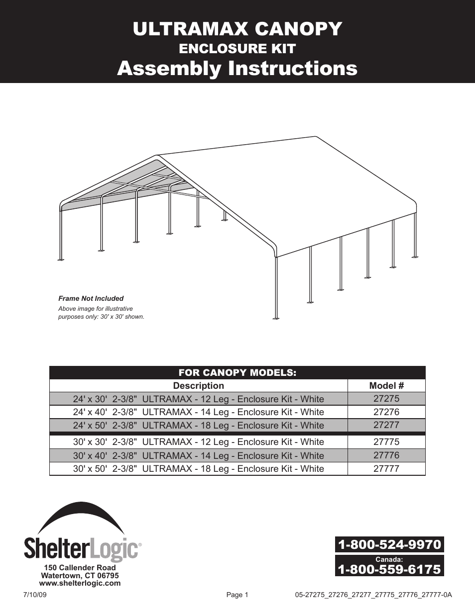 ShelterLogic 27775-27777 30 x x0 2-3/8 ULTRAMAX Enclosure Kit" User Manual | 5 pages