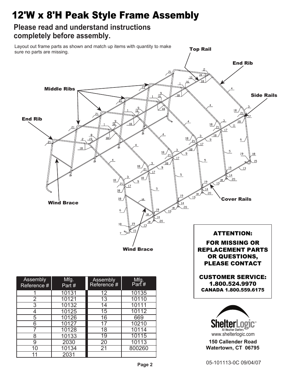ShelterLogic 71534 Peak Style Storage Shelter 12 x 20 x 8 User Manual | 7 pages