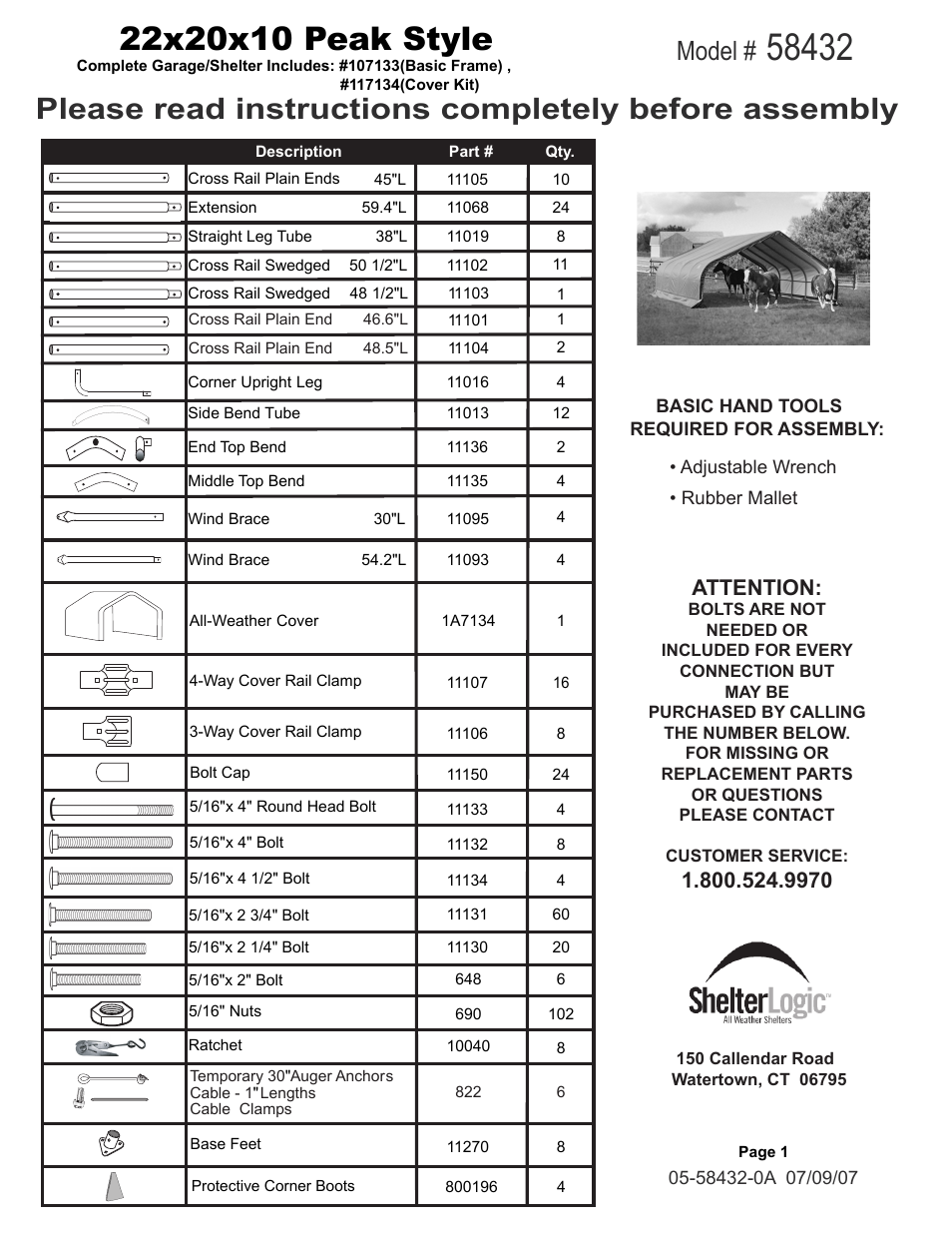 ShelterLogic 58542 Run-In Shed 22 x 24 x 12 User Manual | 8 pages
