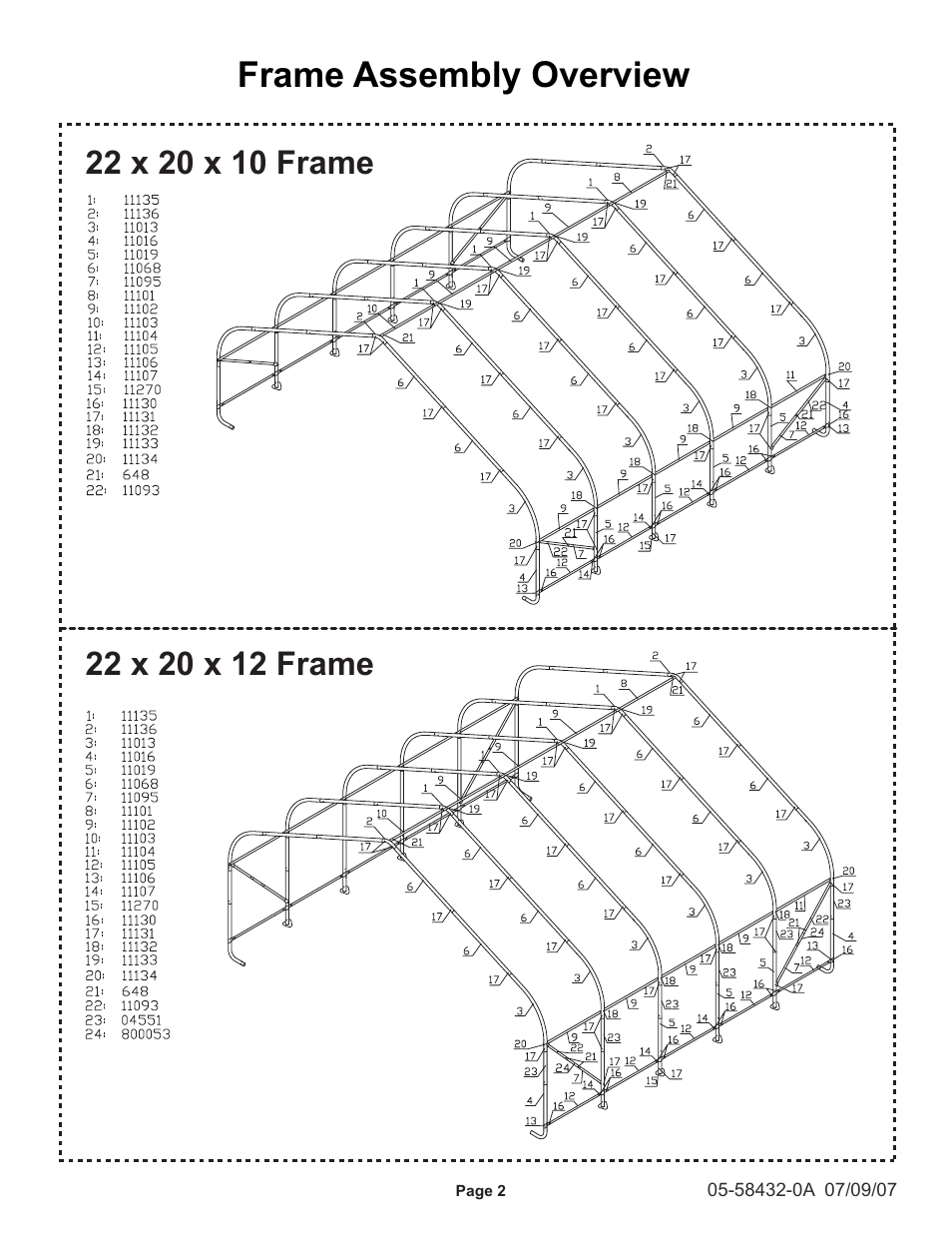 Frame assembly overview | ShelterLogic 58542 Run-In Shed 22 x 24 x 12 User Manual | Page 2 / 8