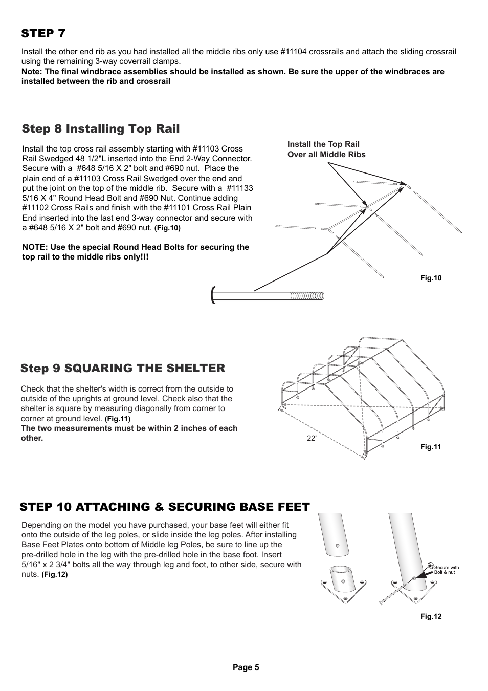 Step 10 attaching & securing base feet, Step 7 | ShelterLogic 58542 Run-In Shed 22 x 24 x 12 User Manual | Page 5 / 8