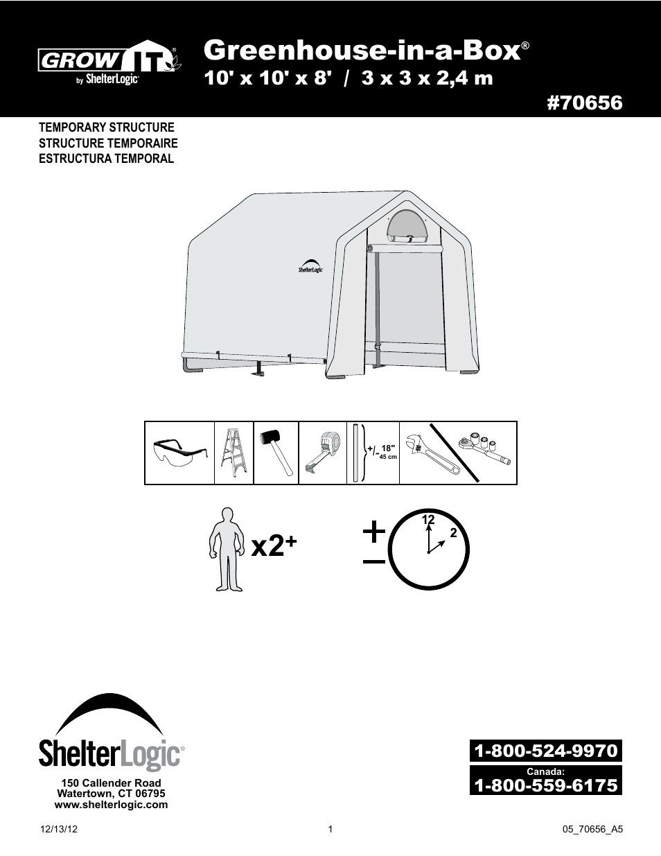 ShelterLogic 70656 GrowIt Greenhouse-in-a-Box 10 x 10 x 8 User Manual | 14 pages