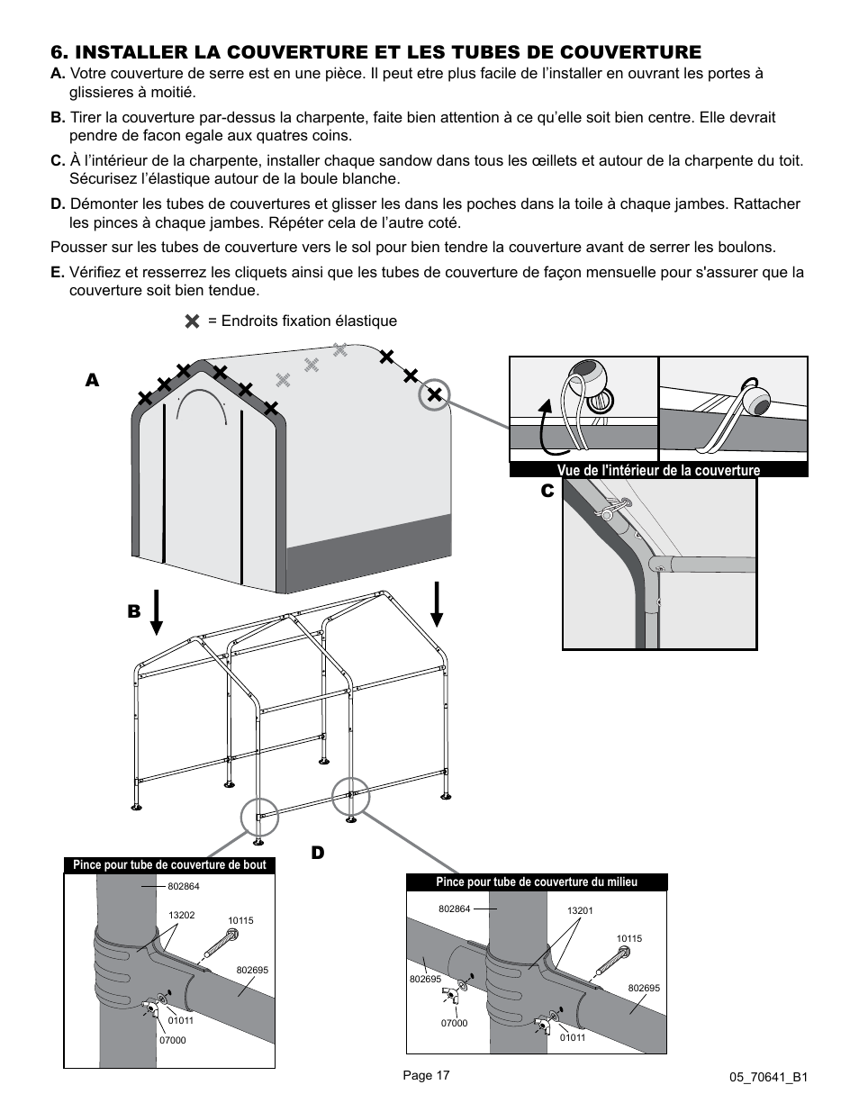 Installer la couverture et les tubes de couverture, Ab d c | ShelterLogic 70641 GrowIt Organic Growers Greenhouse 6 x 8 x 6 6 User Manual | Page 17 / 40