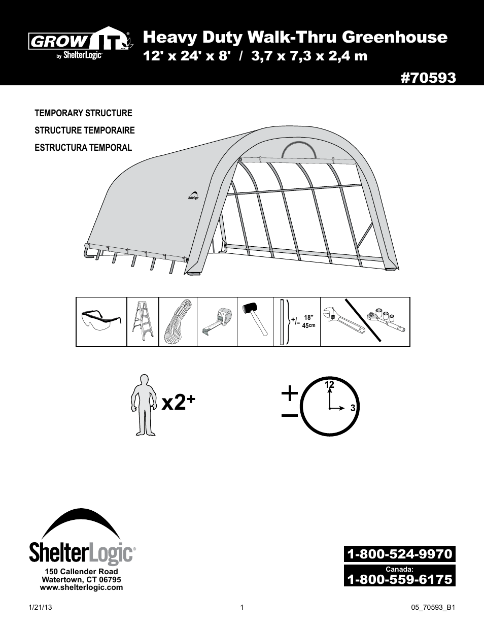 ShelterLogic 70593 GrowIt Heavy Duty Round Greenhouse 12 x 24 x 8 User Manual | 16 pages
