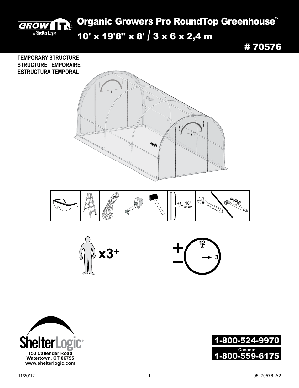 ShelterLogic 70576 Pro RoundTop Greenhouse 10 x 19 x 8 User Manual | 20 pages