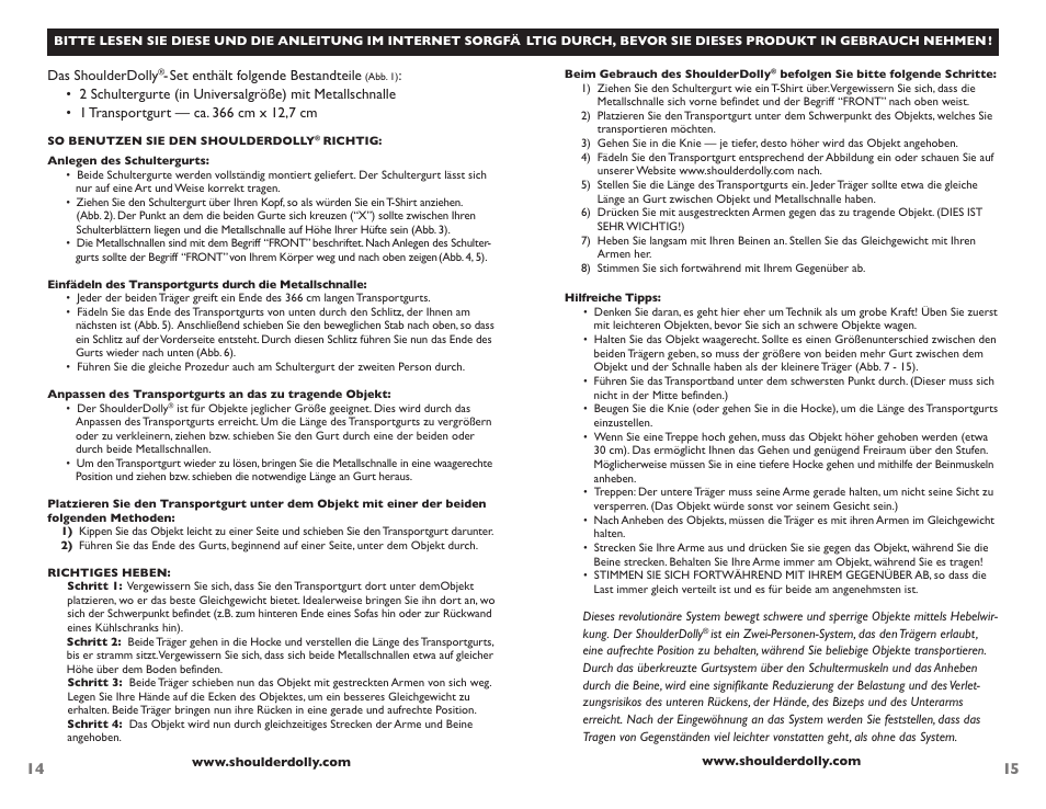 Shoulder Dolly SHOULDER DOLLY User Manual | Page 8 / 8