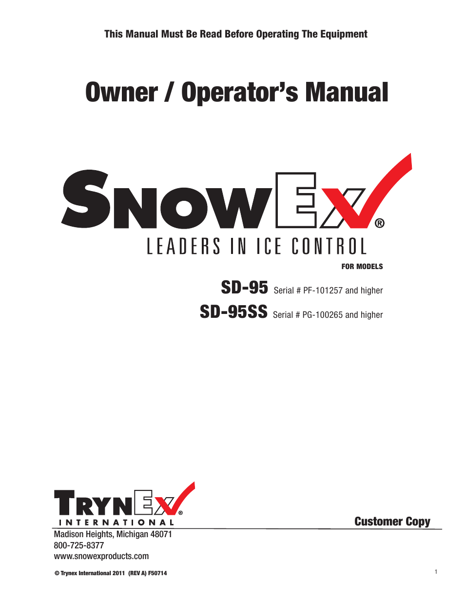 SnowEx SD-95SS User Manual | 24 pages